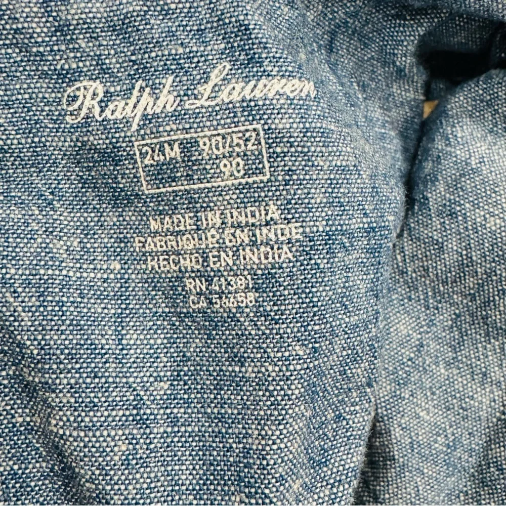 Ralph Lauren Girls' Chambray Ruffle Bubble Romper - Baby 24 months EUC $50